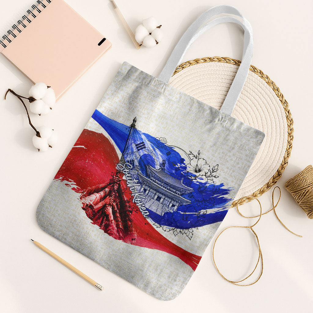 South Korea Flag Day Tote Bag Patriotic Cultural Landmarks Map