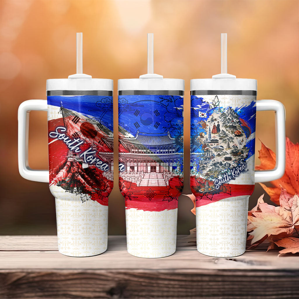 South Korea Flag Day Tumbler With Handle Patriotic Cultural Landmarks Map