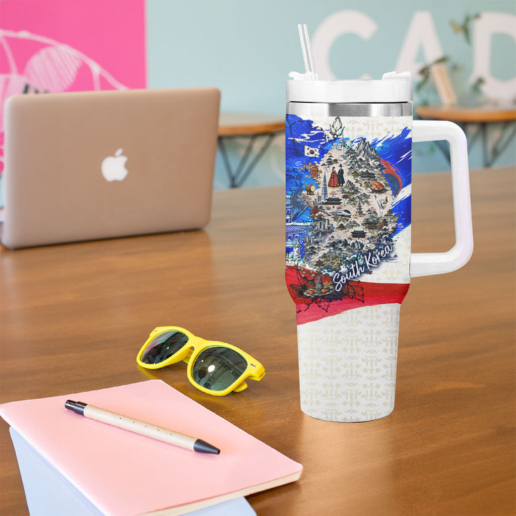 South Korea Flag Day Tumbler With Handle Patriotic Cultural Landmarks Map
