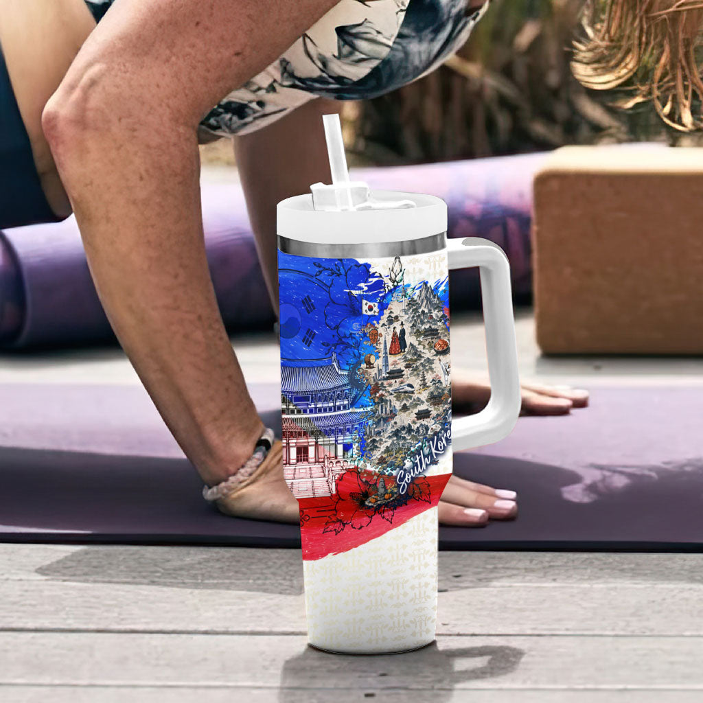 South Korea Flag Day Tumbler With Handle Patriotic Cultural Landmarks Map