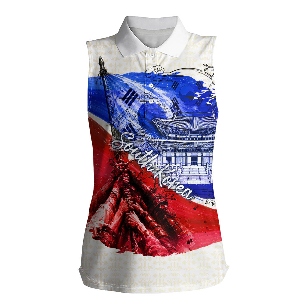 South Korea Flag Day Women Sleeveless Polo Shirt Patriotic Cultural Landmarks Map