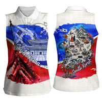 South Korea Flag Day Women Sleeveless Polo Shirt Patriotic Cultural Landmarks Map
