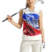 South Korea Flag Day Women Sleeveless Polo Shirt Patriotic Cultural Landmarks Map