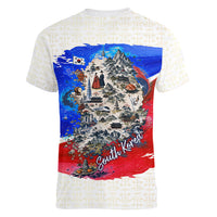 South Korea Flag Day Women V-Neck T-Shirt Patriotic Cultural Landmarks Map