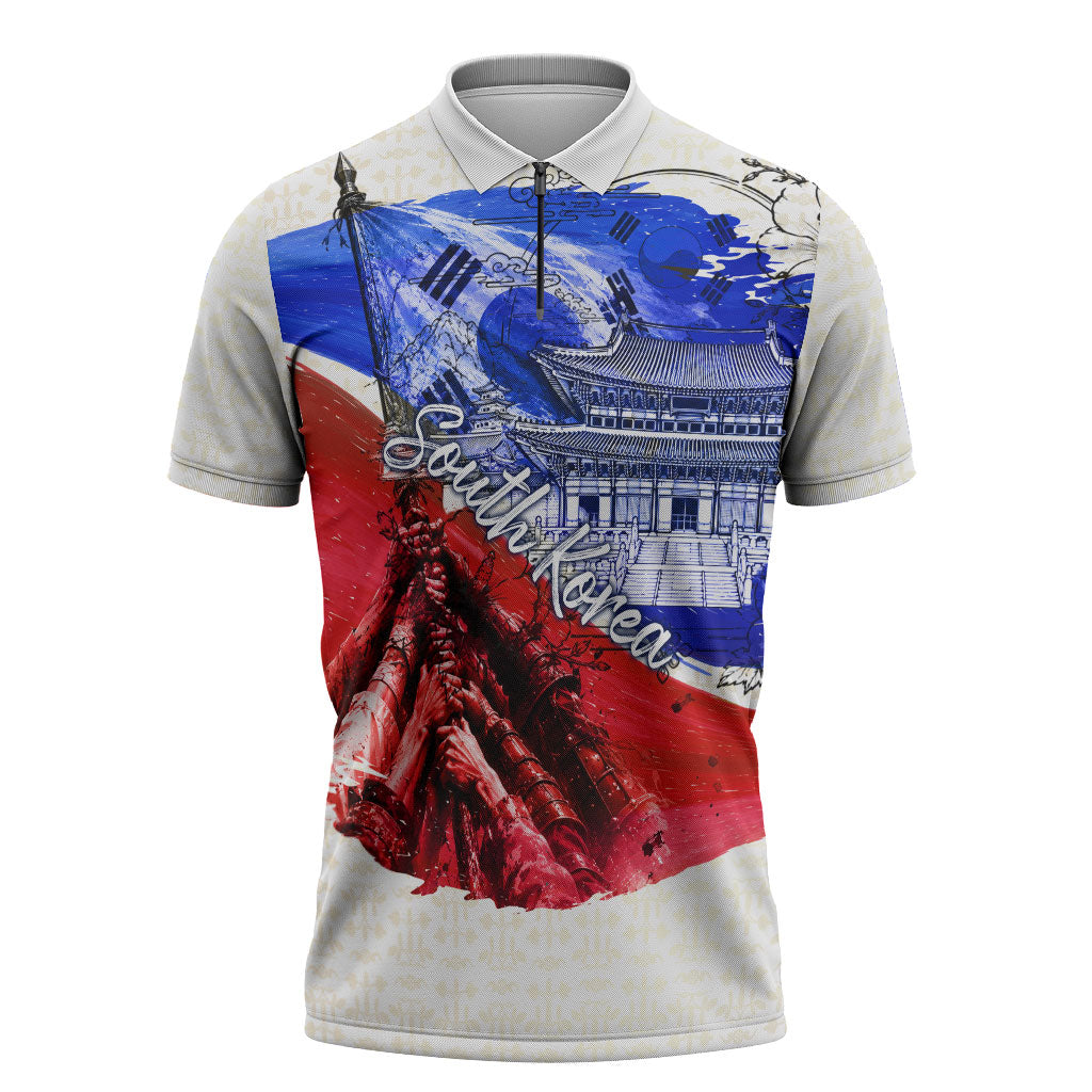 South Korea Flag Day Zipper Polo Shirt Patriotic Cultural Landmarks Map