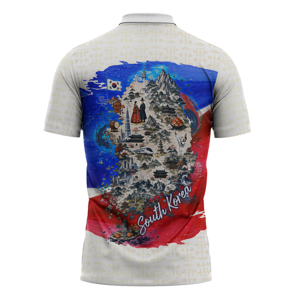 South Korea Flag Day Zipper Polo Shirt Patriotic Cultural Landmarks Map