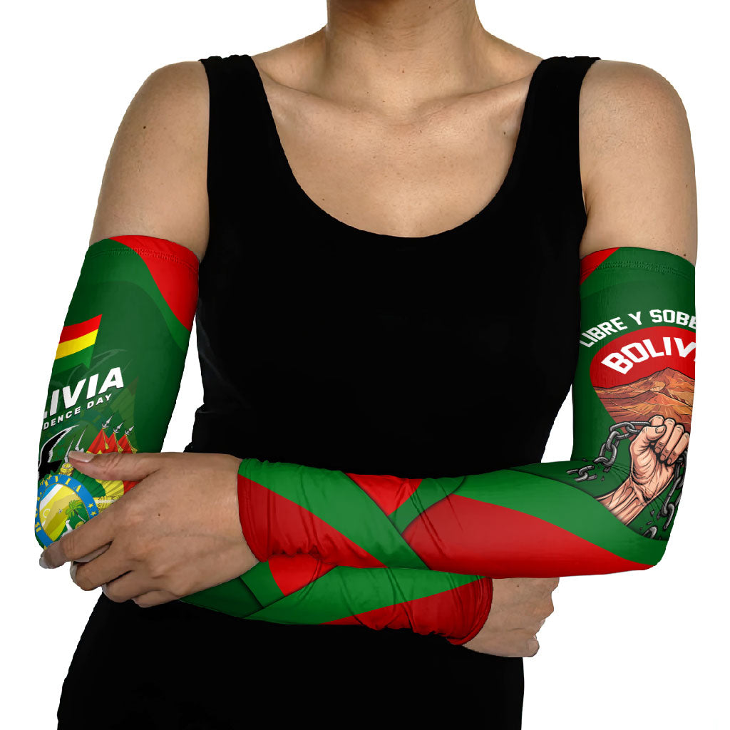 Bolivia Independence Day Arm Sleeves Coat Of Arms Libre Y Soberana Heritage Art Broken Chains
