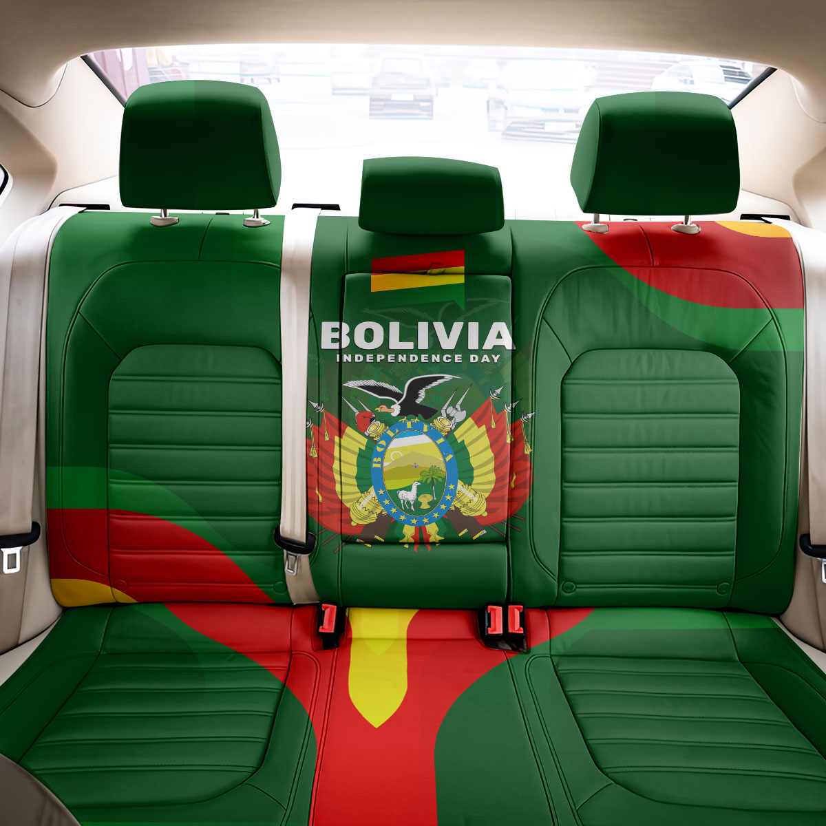 Bolivia Independence Day Back Car Seat Cover Coat Of Arms Libre Y Soberana Heritage Art Broken Chains