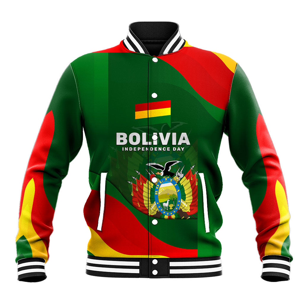 Bolivia Independence Day Baseball Jacket Coat Of Arms Libre Y Soberana Heritage Art Broken Chains