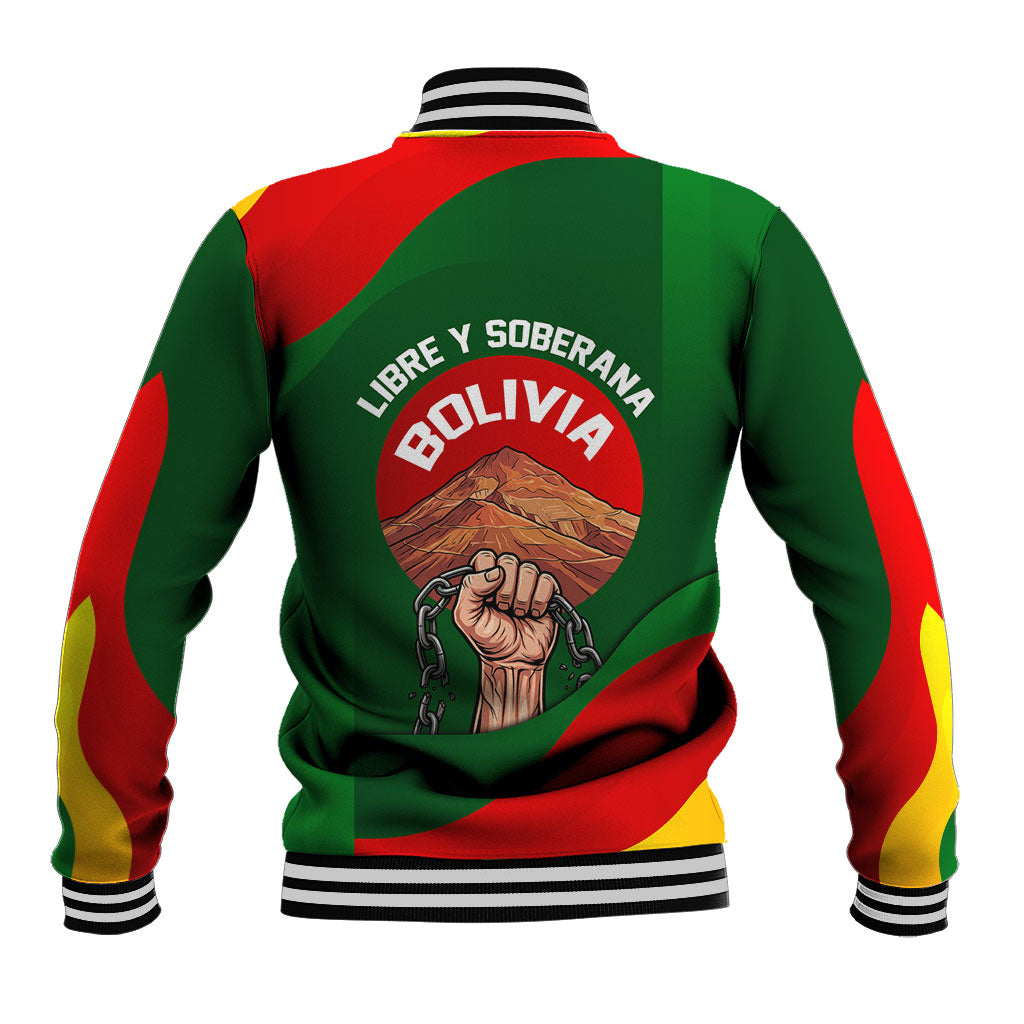 Bolivia Independence Day Baseball Jacket Coat Of Arms Libre Y Soberana Heritage Art Broken Chains