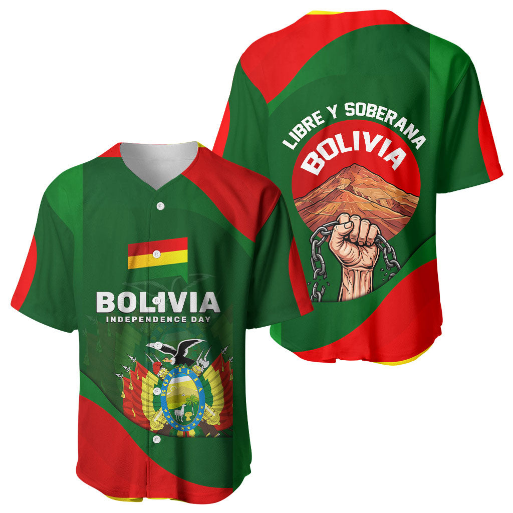 Bolivia Independence Day Baseball Jersey Coat Of Arms Libre Y Soberana Heritage Art Broken Chains