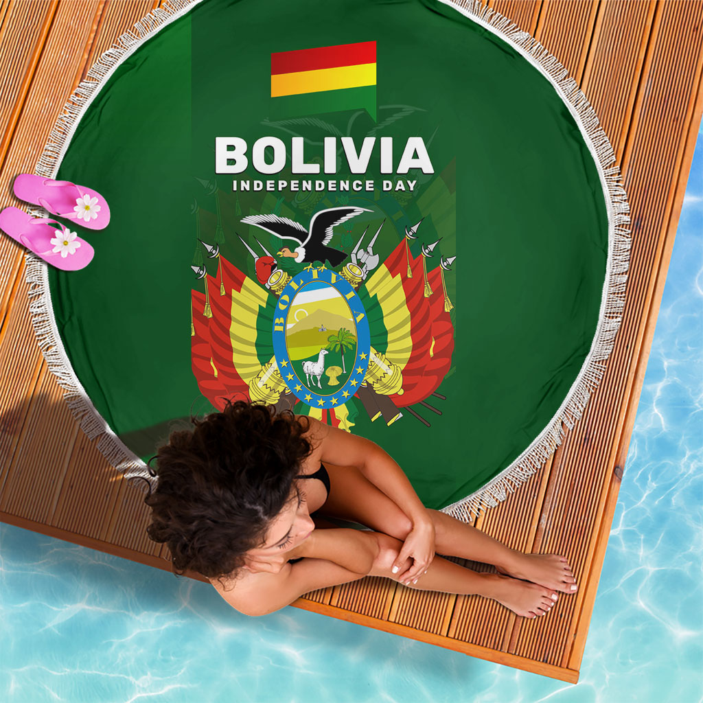 Bolivia Independence Day Beach Blanket Coat Of Arms Libre Y Soberana Heritage Art Broken Chains