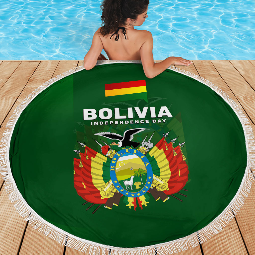 Bolivia Independence Day Beach Blanket Coat Of Arms Libre Y Soberana Heritage Art Broken Chains