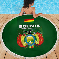Bolivia Independence Day Beach Blanket Coat Of Arms Libre Y Soberana Heritage Art Broken Chains