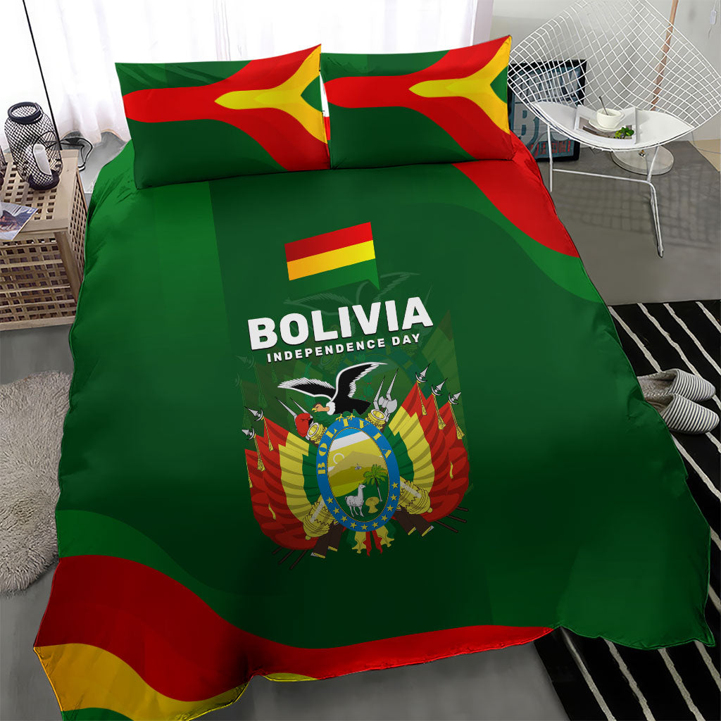 Bolivia Independence Day Bedding Set Coat Of Arms Libre Y Soberana Heritage Art Broken Chains