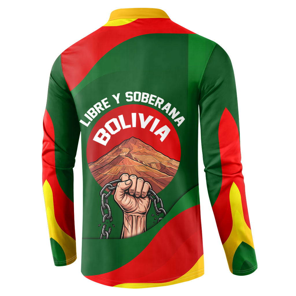 Bolivia Independence Day Button Sweatshirt Coat Of Arms Libre Y Soberana Heritage Art Broken Chains