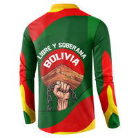 Bolivia Independence Day Button Sweatshirt Coat Of Arms Libre Y Soberana Heritage Art Broken Chains