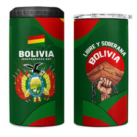 Bolivia Independence Day 4 in 1 Can Cooler Tumbler Coat Of Arms Libre Y Soberana Heritage Art Broken Chains