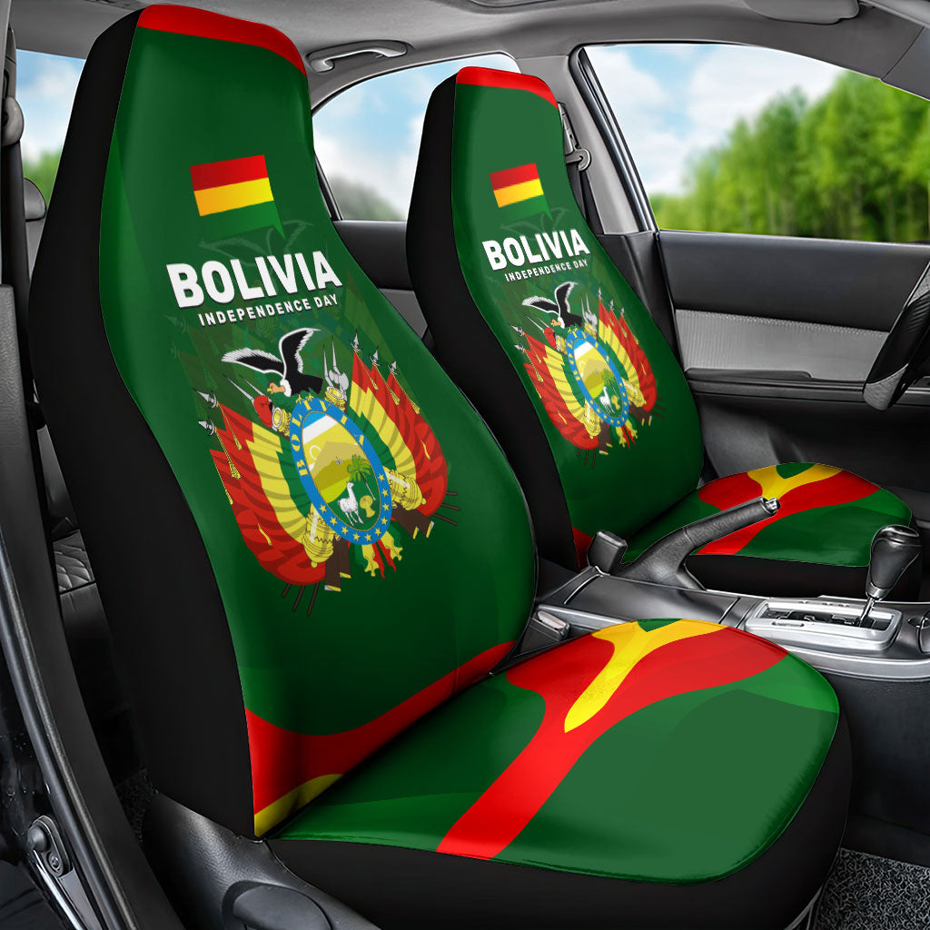 Bolivia Independence Day Car Seat Cover Coat Of Arms Libre Y Soberana Heritage Art Broken Chains