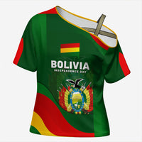 Bolivia Independence Day Cross Shoulder Shirt Coat Of Arms Libre Y Soberana Heritage Art Broken Chains