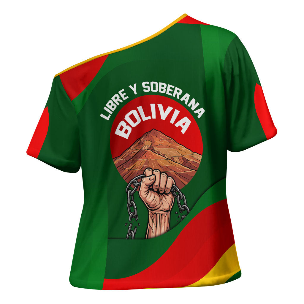 Bolivia Independence Day Cross Shoulder Shirt Coat Of Arms Libre Y Soberana Heritage Art Broken Chains