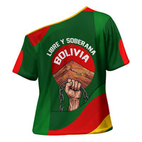 Bolivia Independence Day Cross Shoulder Shirt Coat Of Arms Libre Y Soberana Heritage Art Broken Chains