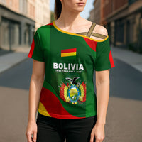 Bolivia Independence Day Cross Shoulder Shirt Coat Of Arms Libre Y Soberana Heritage Art Broken Chains