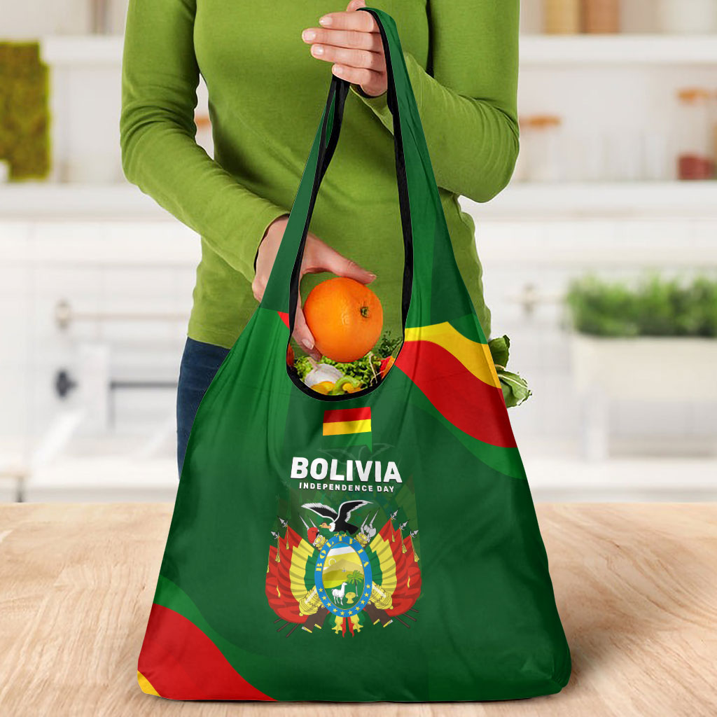 Bolivia Independence Day Grocery Bag Coat Of Arms Libre Y Soberana Heritage Art Broken Chains