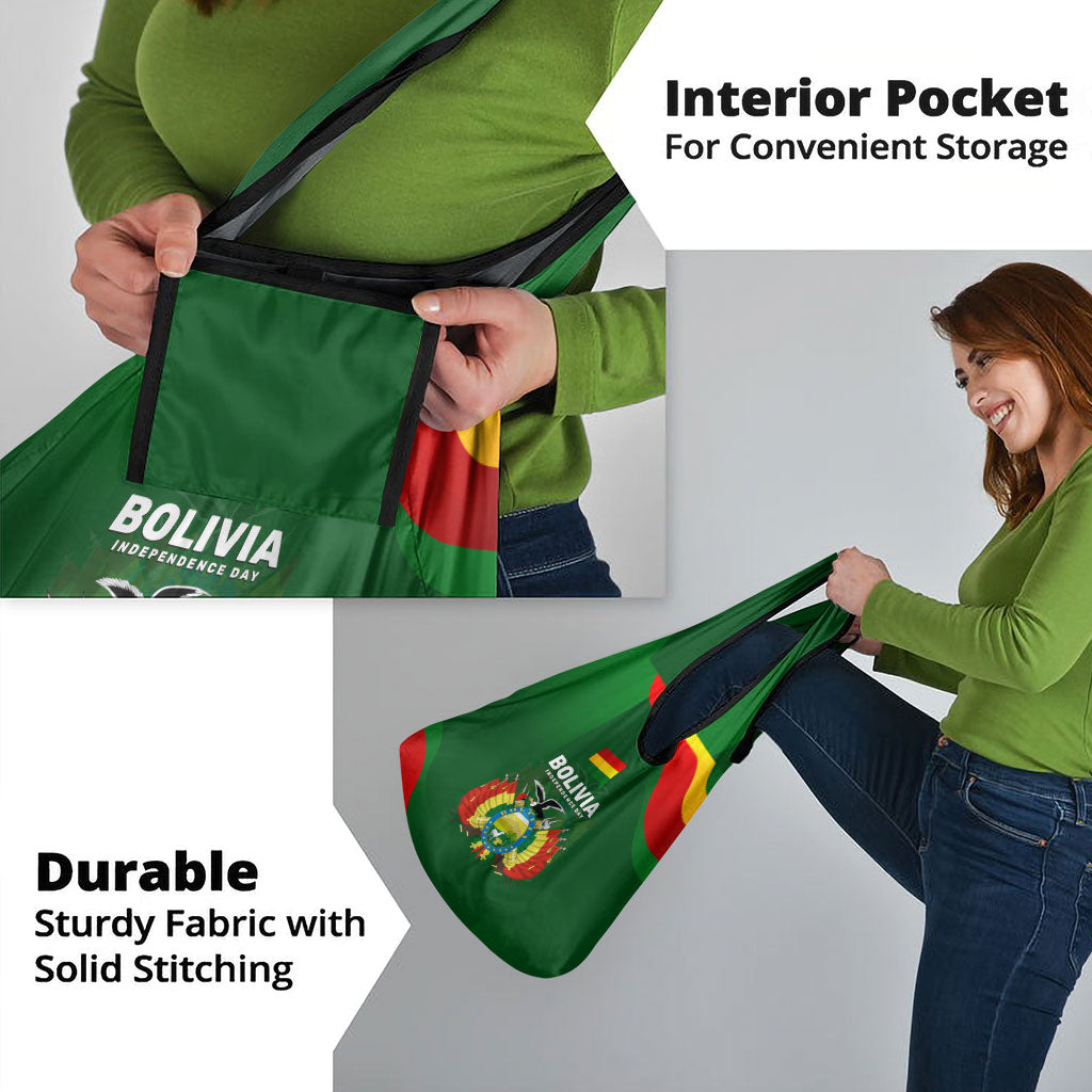 Bolivia Independence Day Grocery Bag Coat Of Arms Libre Y Soberana Heritage Art Broken Chains
