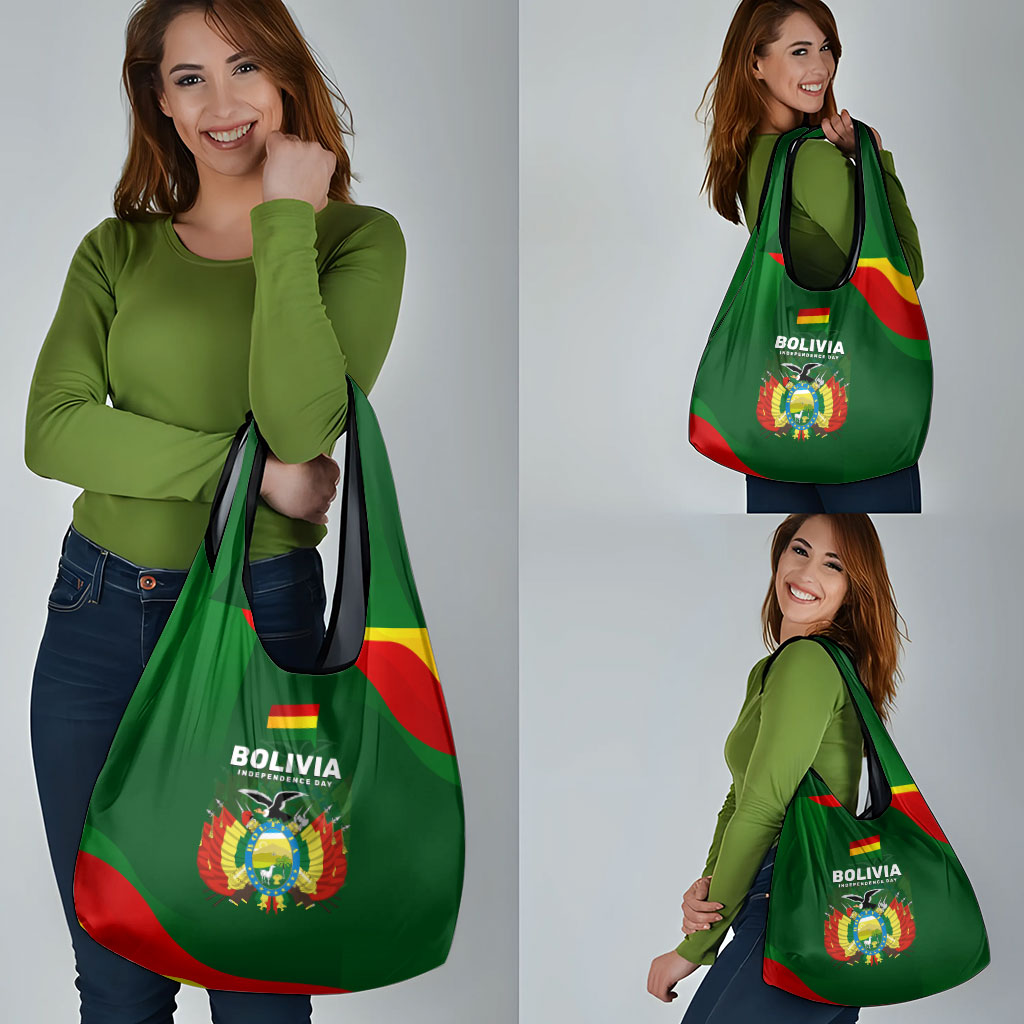 Bolivia Independence Day Grocery Bag Coat Of Arms Libre Y Soberana Heritage Art Broken Chains
