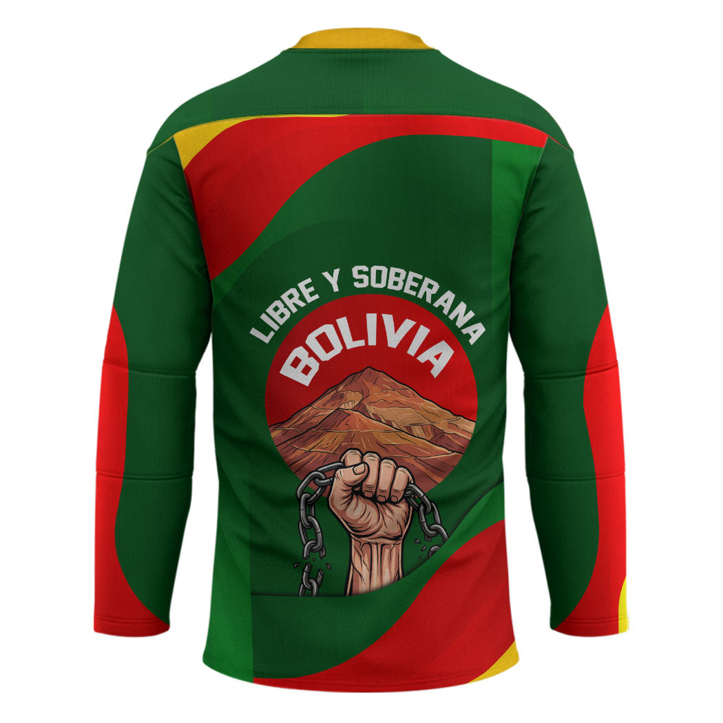 Bolivia Independence Day Hockey Jersey Coat Of Arms Libre Y Soberana Heritage Art Broken Chains