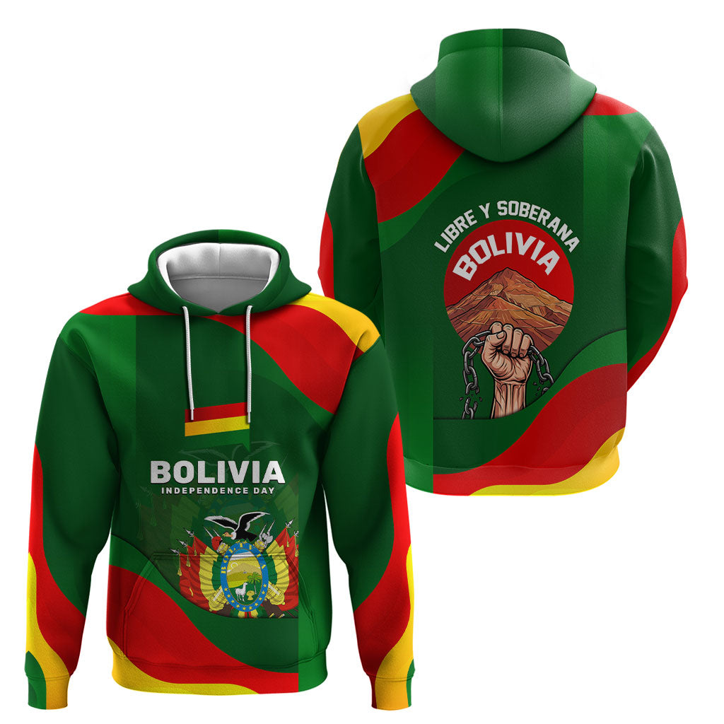 Bolivia Independence Day Hoodie Coat Of Arms Libre Y Soberana Heritage Art Broken Chains