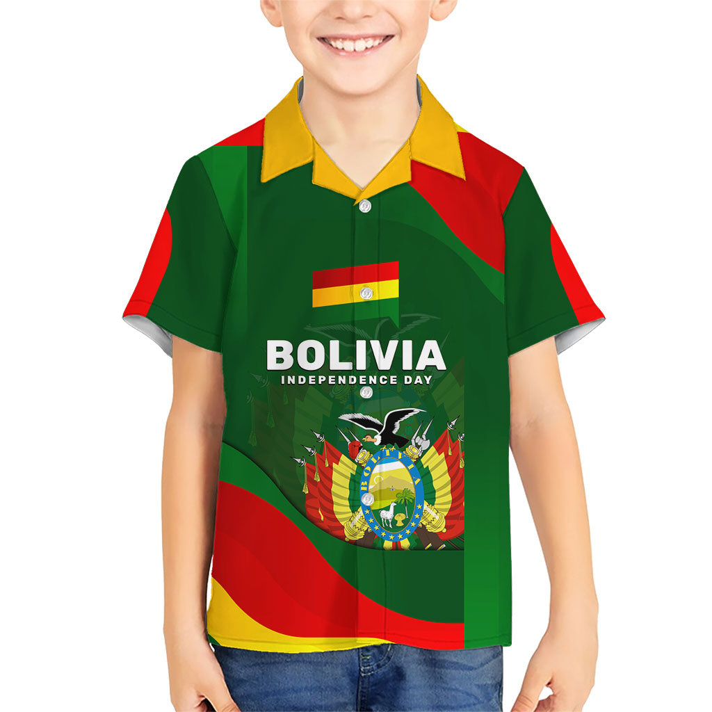 Bolivia Independence Day Kid Hawaiian Shirt Coat Of Arms Libre Y Soberana Heritage Art Broken Chains