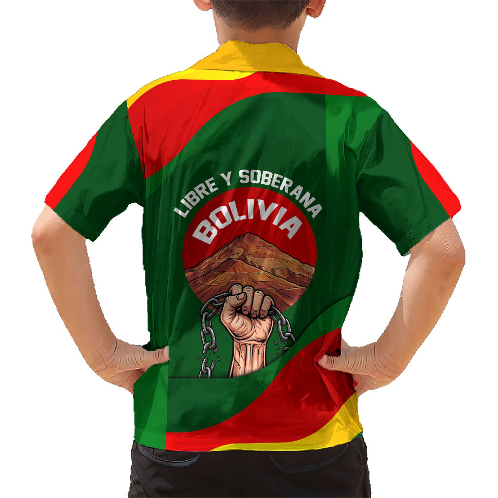 Bolivia Independence Day Kid Hawaiian Shirt Coat Of Arms Libre Y Soberana Heritage Art Broken Chains