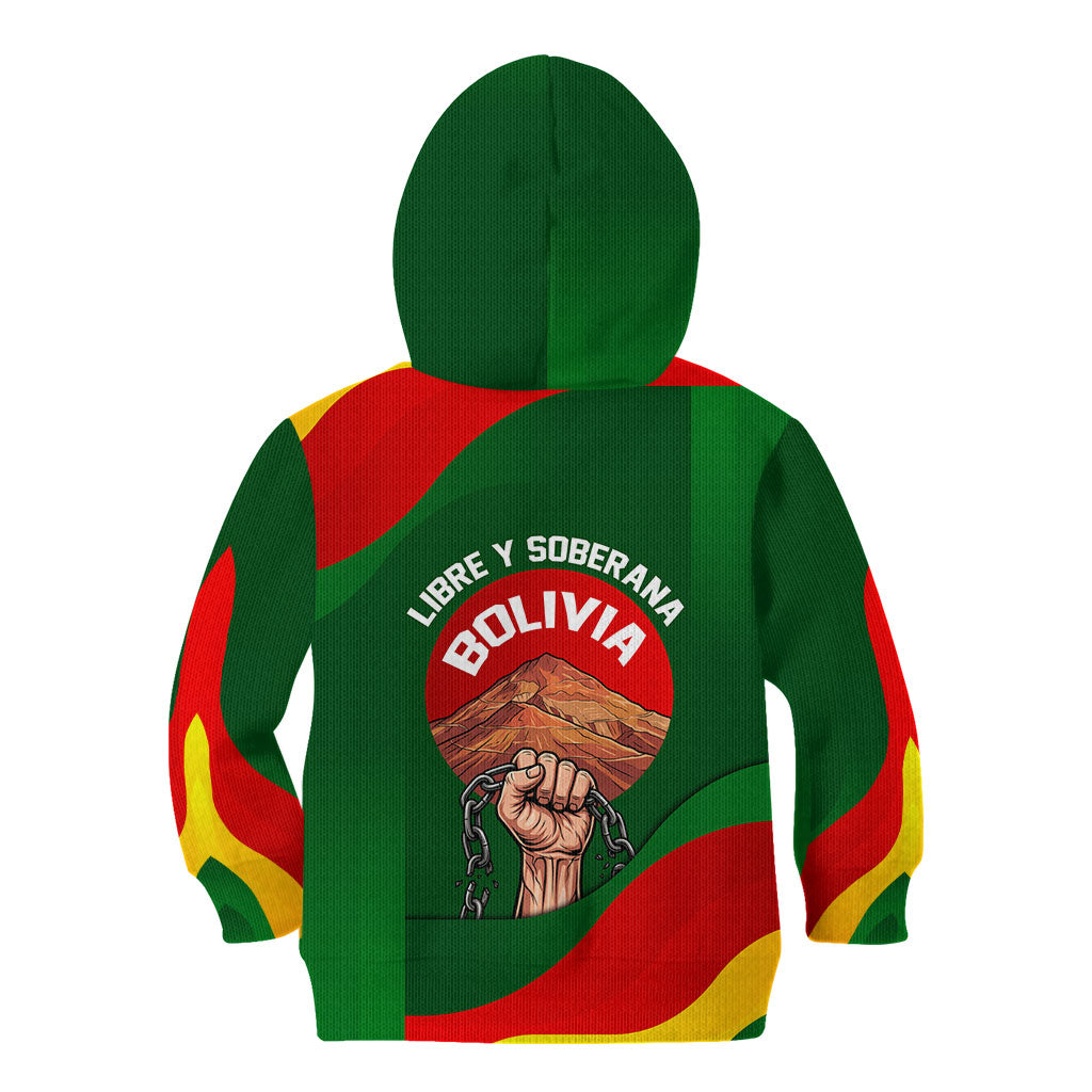 Bolivia Independence Day Kid Hoodie Coat Of Arms Libre Y Soberana Heritage Art Broken Chains