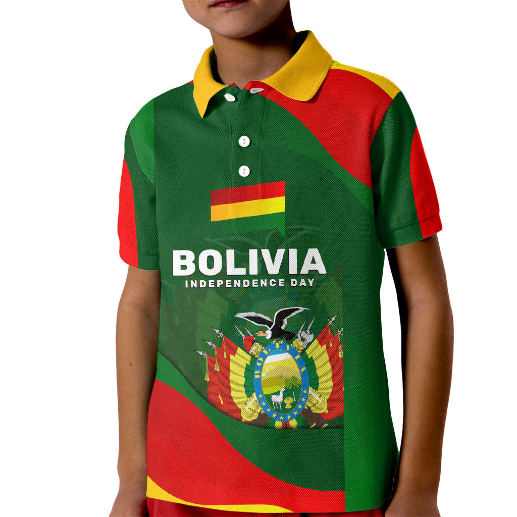 Bolivia Independence Day Kid Polo Shirt Coat Of Arms Libre Y Soberana Heritage Art Broken Chains