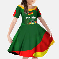 Bolivia Independence Day Kid Short Sleeve Dress Coat Of Arms Libre Y Soberana Heritage Art Broken Chains
