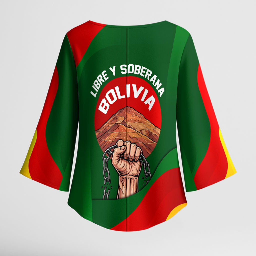Bolivia Independence Day Kimono Sleeve Blouse Coat Of Arms Libre Y Soberana Heritage Art Broken Chains