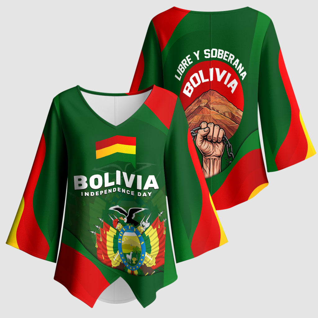 Bolivia Independence Day Kimono Sleeve Blouse Coat Of Arms Libre Y Soberana Heritage Art Broken Chains