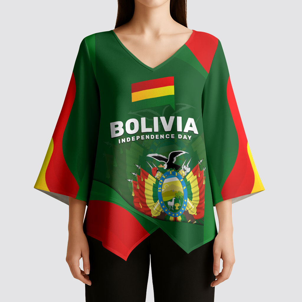 Bolivia Independence Day Kimono Sleeve Blouse Coat Of Arms Libre Y Soberana Heritage Art Broken Chains