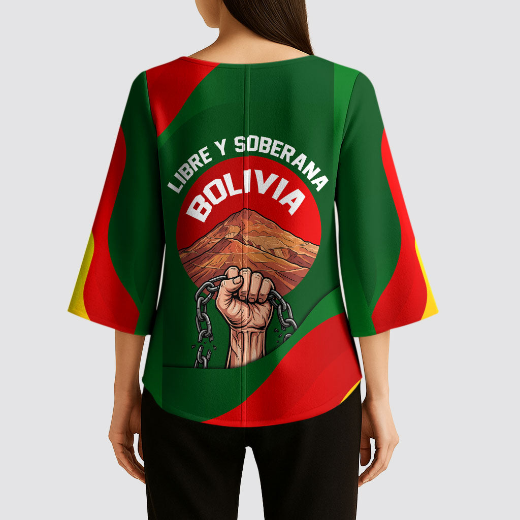 Bolivia Independence Day Kimono Sleeve Blouse Coat Of Arms Libre Y Soberana Heritage Art Broken Chains