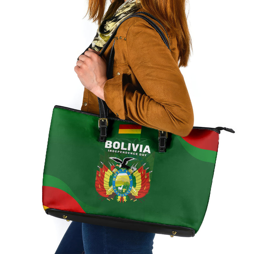 Bolivia Independence Day Leather Tote Bag Coat Of Arms Libre Y Soberana Heritage Art Broken Chains