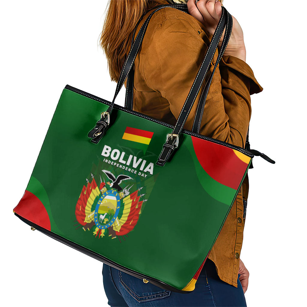 Bolivia Independence Day Leather Tote Bag Coat Of Arms Libre Y Soberana Heritage Art Broken Chains