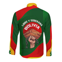 Bolivia Independence Day Long Sleeve Button Shirt Coat Of Arms Libre Y Soberana Heritage Art Broken Chains