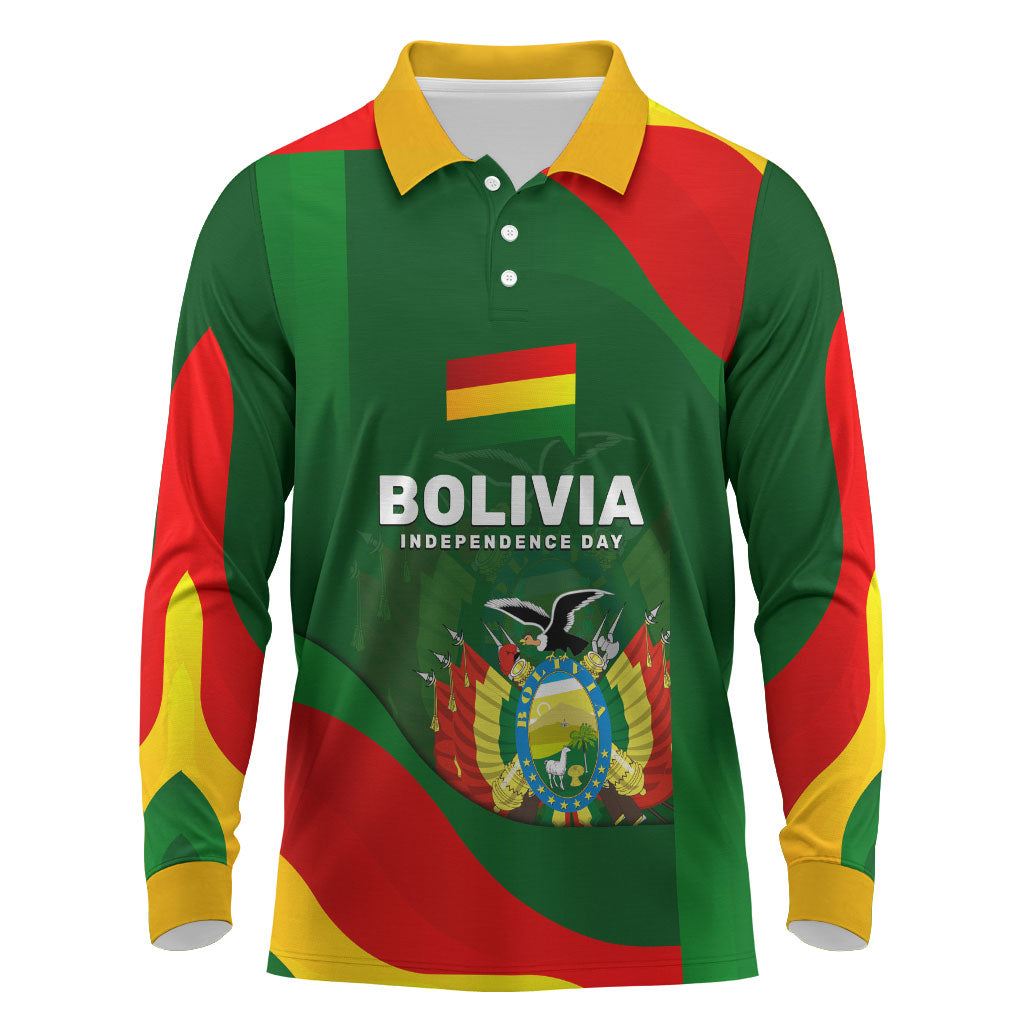 Bolivia Independence Day Long Sleeve Polo Shirt Coat Of Arms Libre Y Soberana Heritage Art Broken Chains