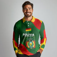 Bolivia Independence Day Long Sleeve Polo Shirt Coat Of Arms Libre Y Soberana Heritage Art Broken Chains