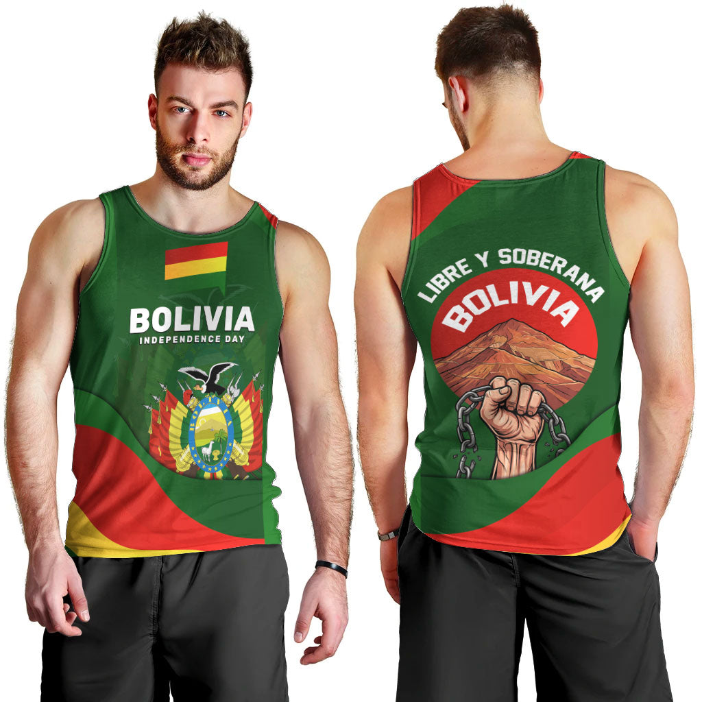 Bolivia Independence Day Men Tank Top Coat Of Arms Libre Y Soberana Heritage Art Broken Chains