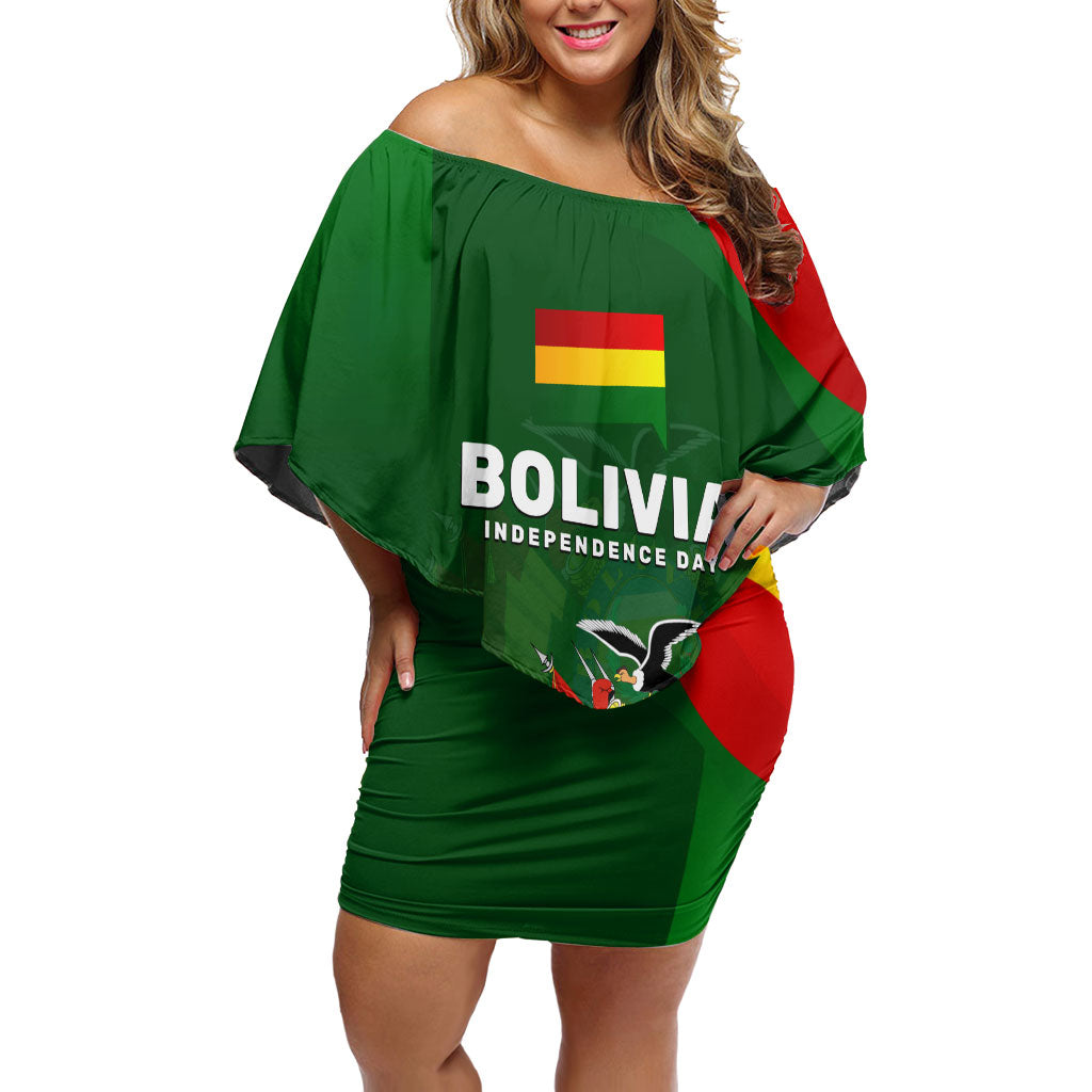 Bolivia Independence Day Off Shoulder Short Dress Coat Of Arms Libre Y Soberana Heritage Art Broken Chains