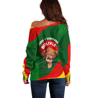 Bolivia Independence Day Off Shoulder Sweater Coat Of Arms Libre Y Soberana Heritage Art Broken Chains