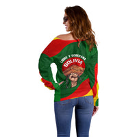 Bolivia Independence Day Off Shoulder Sweater Coat Of Arms Libre Y Soberana Heritage Art Broken Chains